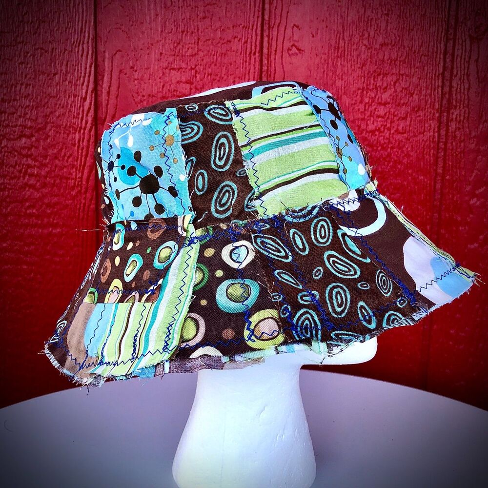 Retro Vibes Patchwork Bucket Hat Upcycled Wearable Art - One Size